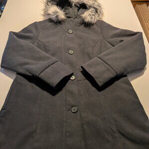 Cat & Jack Girls Coat XL Black Hooded Faux Fur Button Winter Jacket